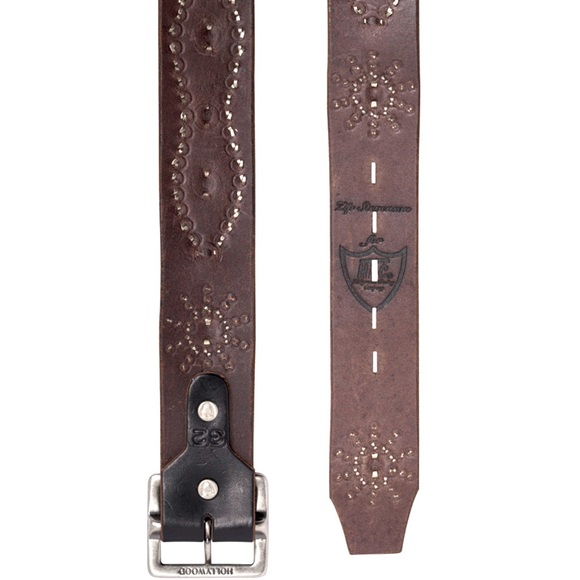 HTC Hollywood Trading Company Black Leather Red Crystal Studded Stingray Belt 32 - Picture 5 of 10